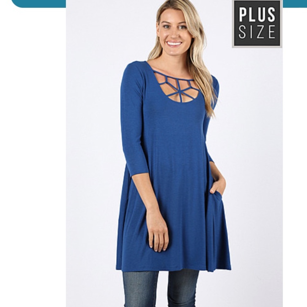 NWOT Zenana Premium Elsie Sapphire Blue Tunic - 2X